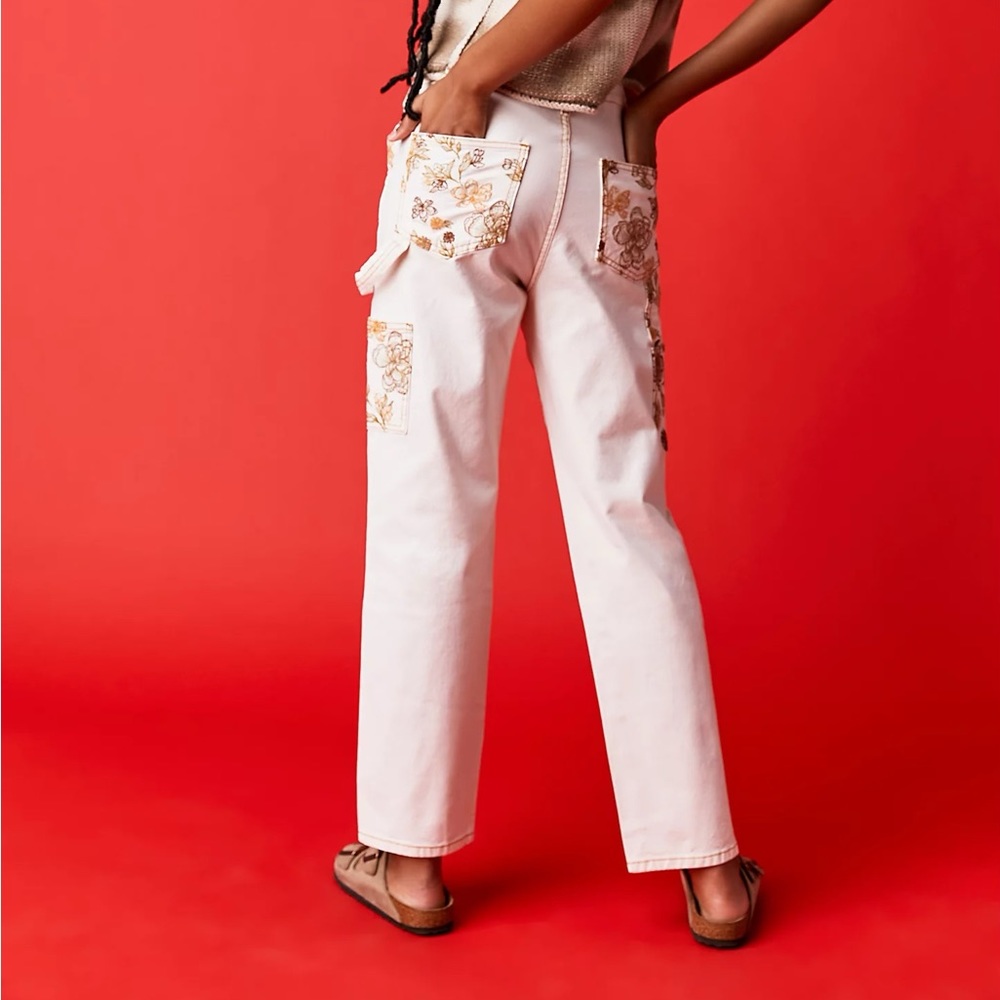 FREE PEOPLE Driftwood Embroidered Carpenter Jeans